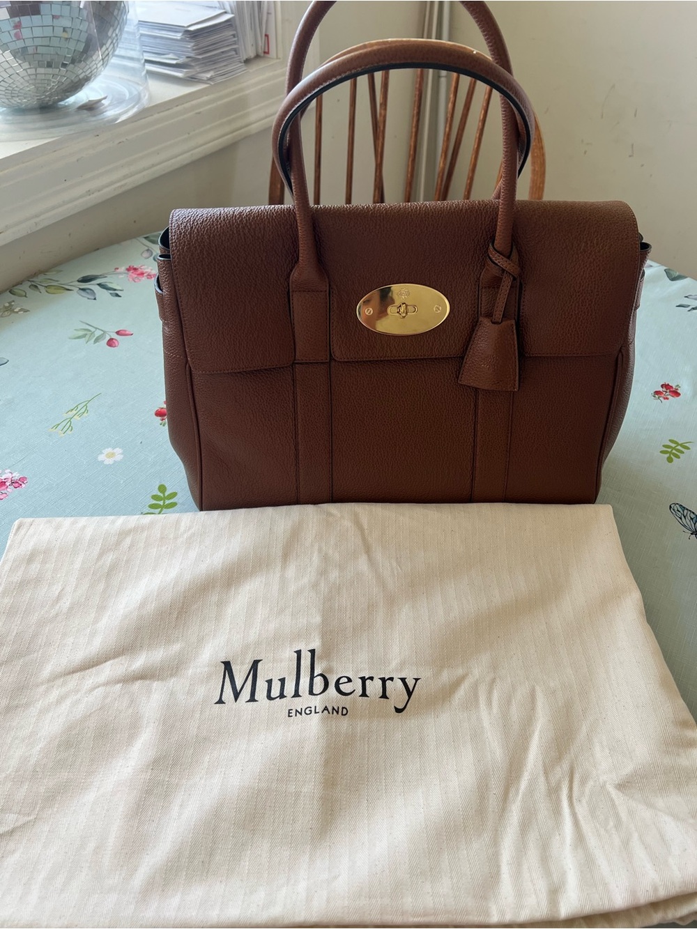 Mulberry Brown Pebbled Leather Satchel with Gold Hardware